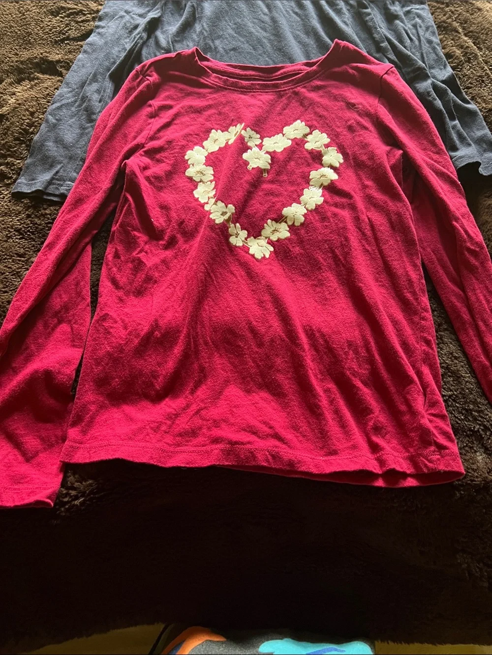 GAP Pink Floral Heart Long-Sleeve Tee with Navy 